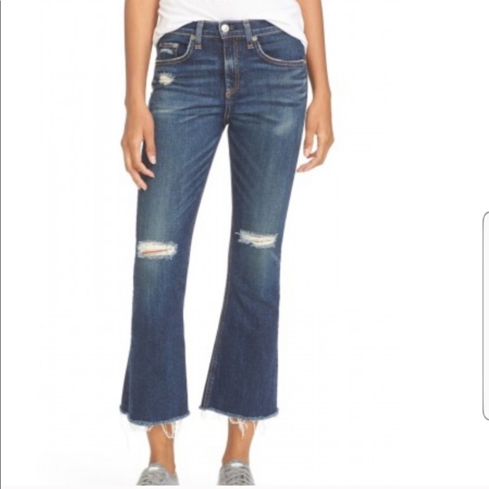 Rag & Bone 10' Crop Flare Raw Hem Distressed Jeans